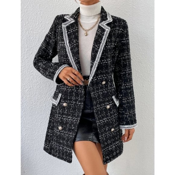 Black Preppy Womens Double Breasted Blazer - Picture 10 of 11